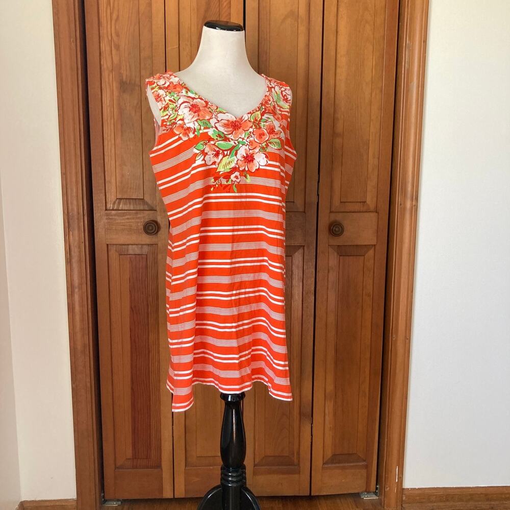 Hearts of Palm Beach Wear Orange Striped Pullover Tunic Top, Size LP